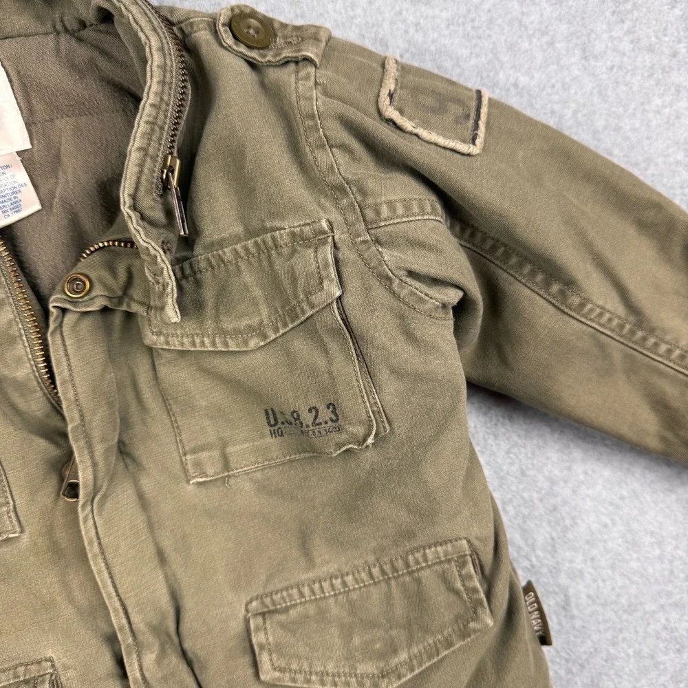 Vintage Old Navy Jacket Toddler 3T Olive Green Military Surplus Utility Coat Y2K